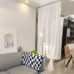 蕾丝纱帘隔断客厅卧室纱帘窗纱屏风D帘子客厅隔断墙悬挂式折叠玄