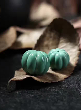 热卖天然原石矿湖北原矿伴生绿松石高瓷料雕刻南瓜珠多宝文玩顶珠
