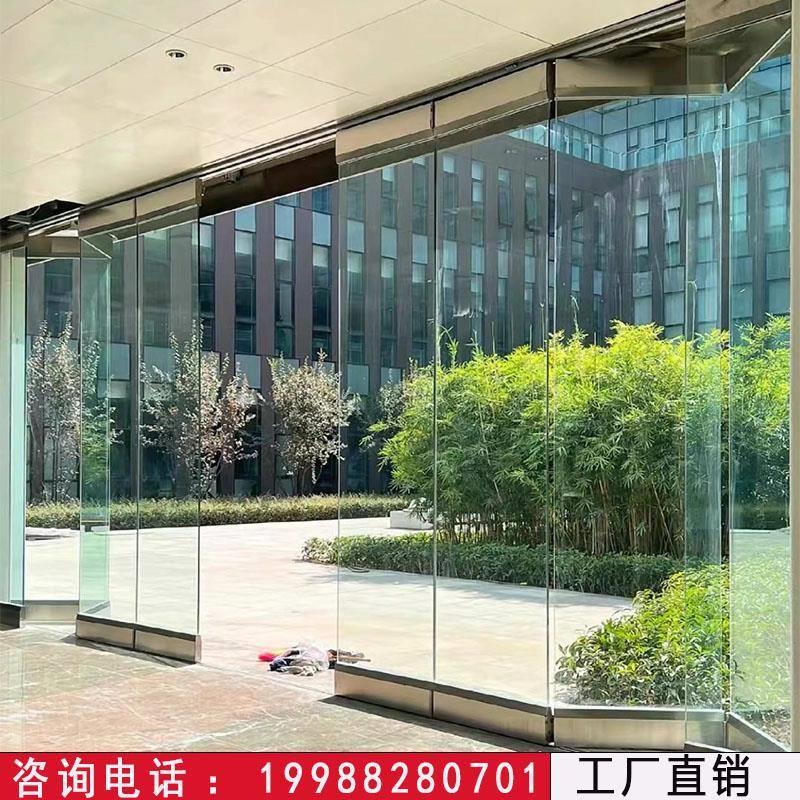 无框吊夹玻璃门铝合金钢化玻璃折叠门阳台吊轨推拉移动店面隔断门