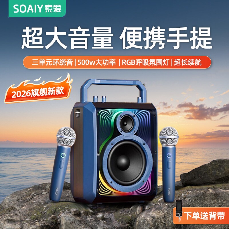 索爱无线蓝牙音箱家用k歌音响KTV户外广场舞演出唱歌话筒麦克风