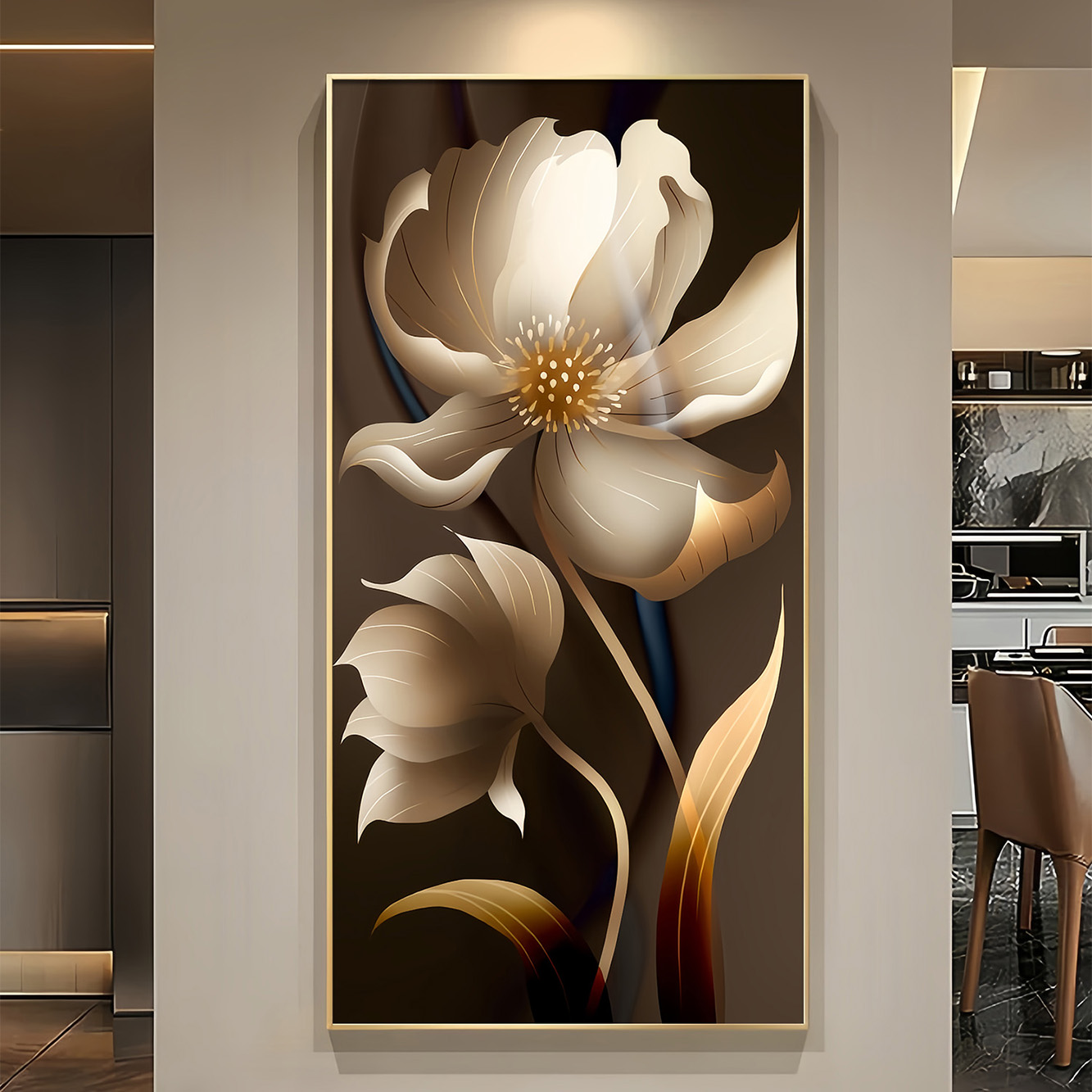 繁花似锦玄关装饰画画高端大气轻奢镶钻带灯走廊过道墙挂画画花卉