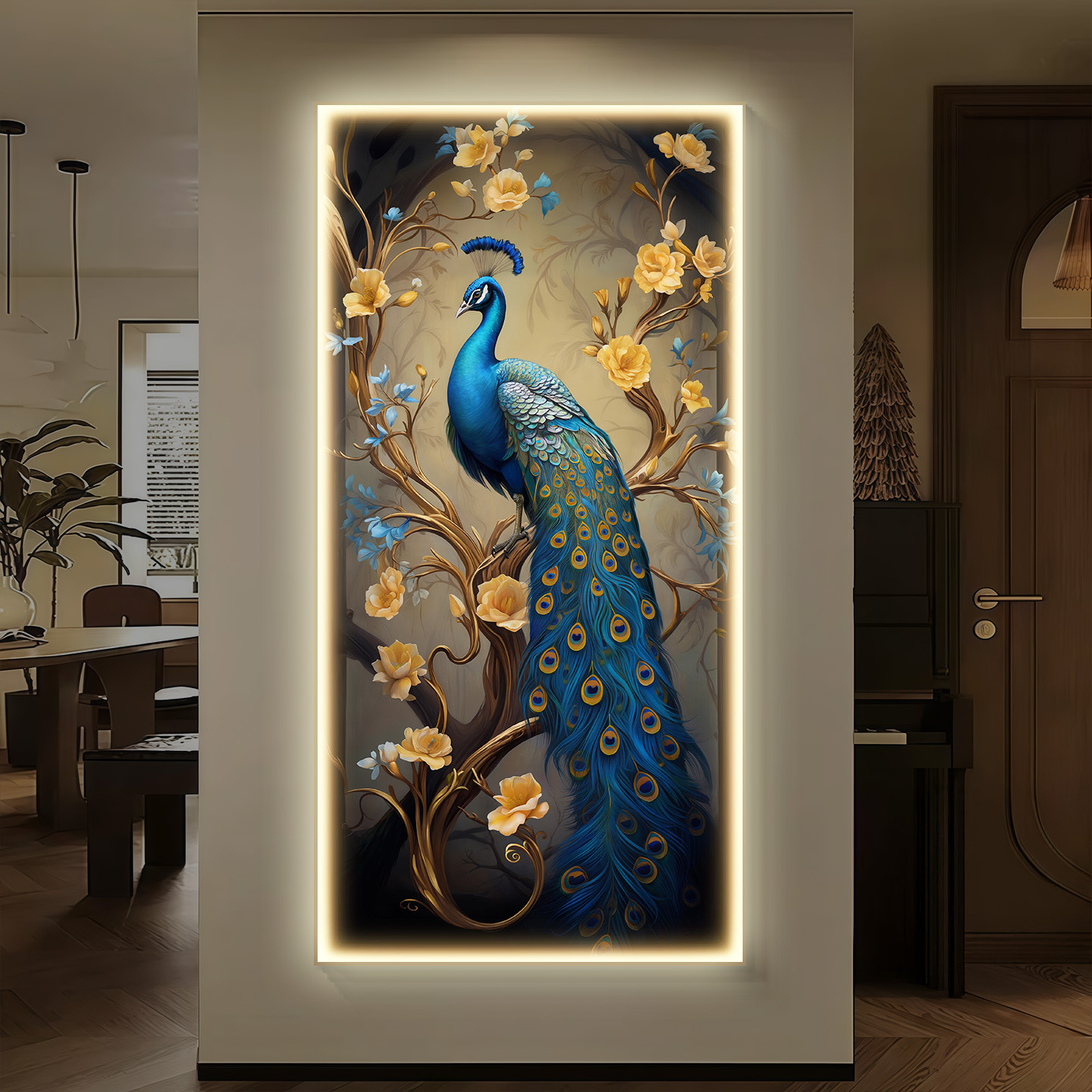 孔雀玄关装饰画正对门新中式挂画走廊过道壁画现代客厅晶瓷画墙画图片