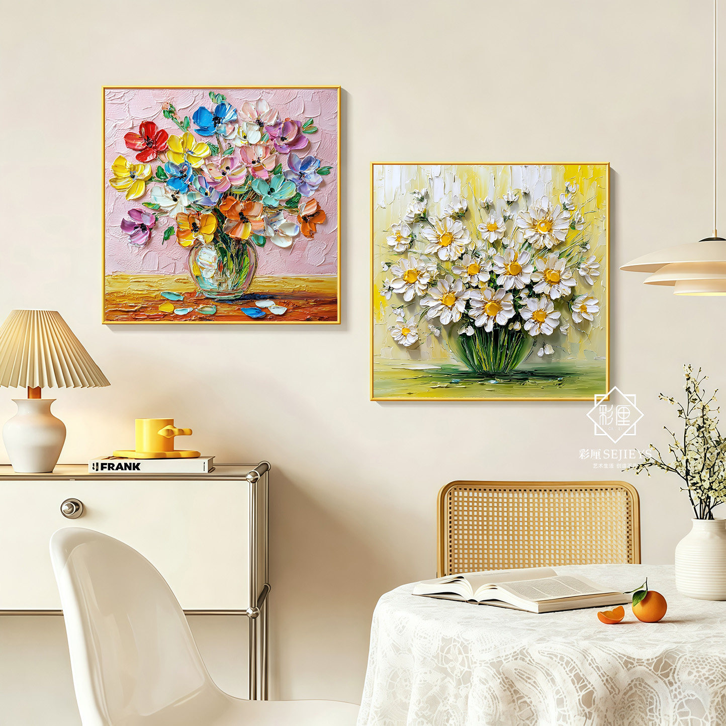 现代简约花卉装饰画客厅餐厅挂画抽象肌理手绘花束壁画