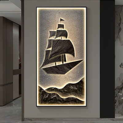 一帆风顺入户玄关装饰画画竖版侘寂风抽象壁画画大气走廊过道挂画