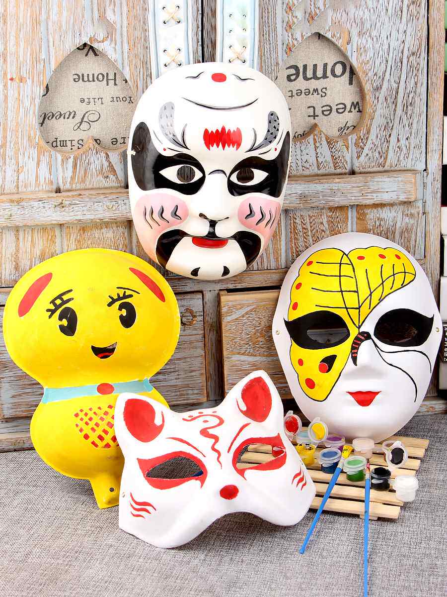 纸浆彩绘面具空白京剧脸谱DIY手工绘制幼儿园中国风绘画图材料包