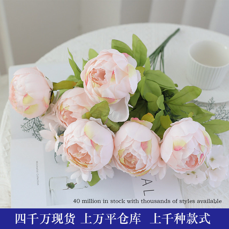 仿真13头包芯牡丹花束假