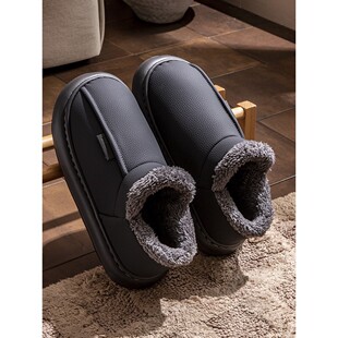 男士棉鞋防水全包跟男款冬季2025新款加绒加厚底保暖毛毛绒棉拖鞋