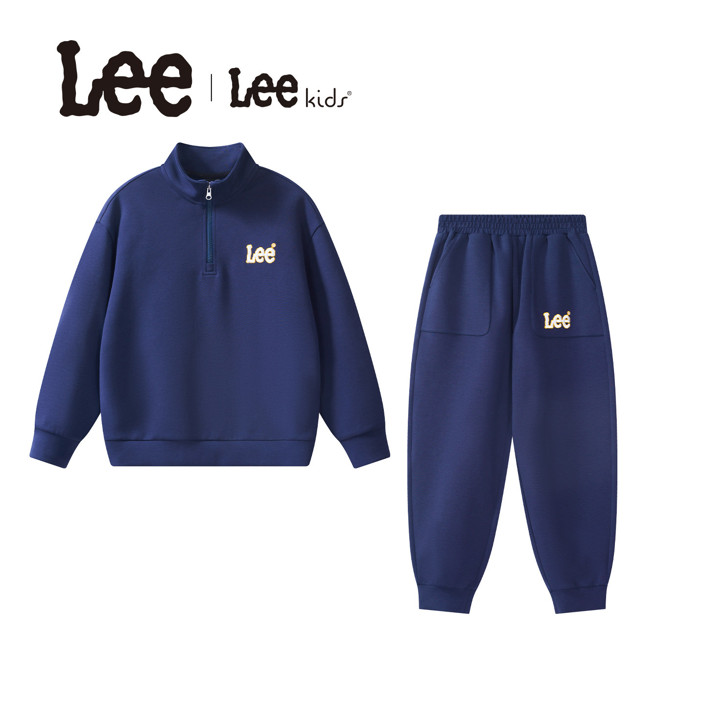 Lee kids儿童印花立领卫衣套装男女中大童秋冬保暖运动卫衣裤子