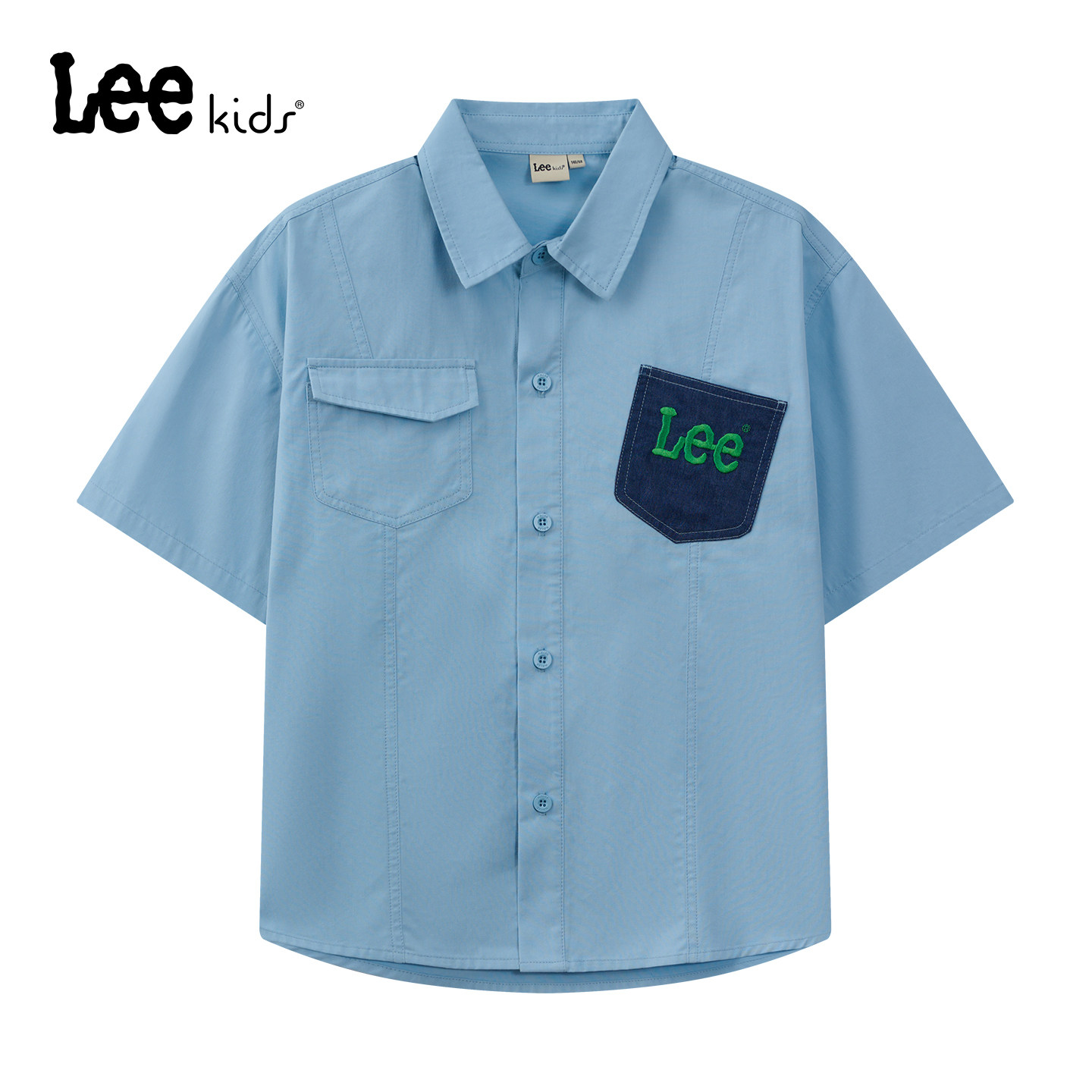 Lee kids官方正品儿童夏季短袖衬衫男女童清爽透气纯色个性潮流图片
