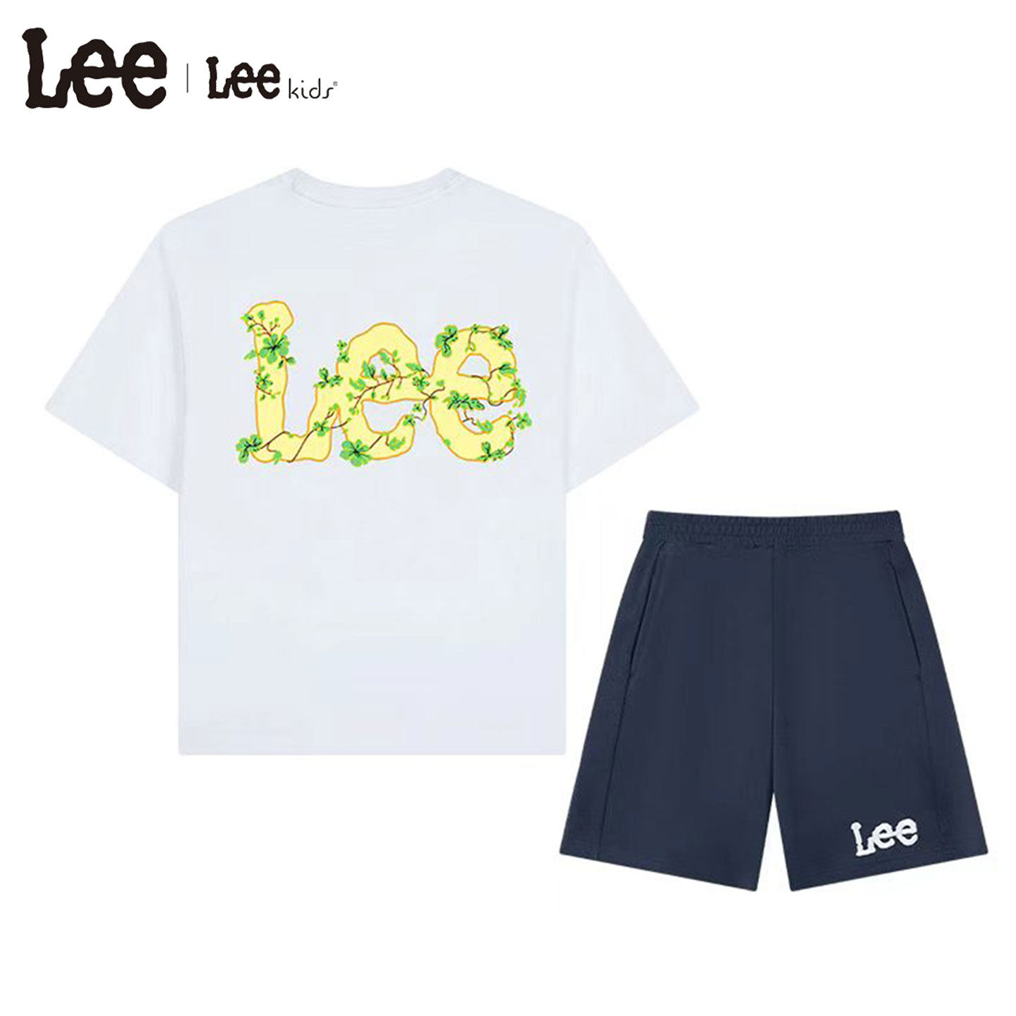 Lee kids儿童套装短袖T恤短裤两件套夏男童女童休闲运动弹力透气 - 实物图