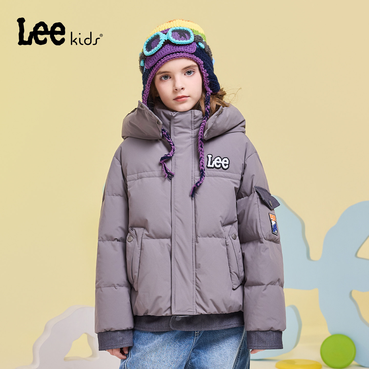 Lee kids儿童连帽羽绒服冬季新款保暖加厚面包服羽绒外套短男女童