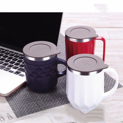 304不锈钢马克杯办公室手柄保温冷水杯奶茶杯上班咖啡杯带盖400ml
