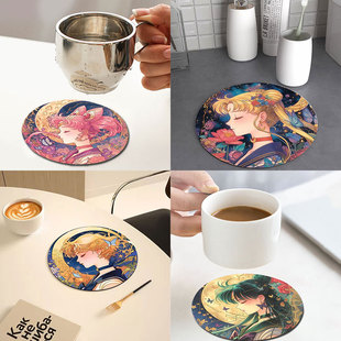 暗黑风美少女战士吸水茶杯水杯垫硅藻泥圆形防烫隔热垫家用碗餐垫
