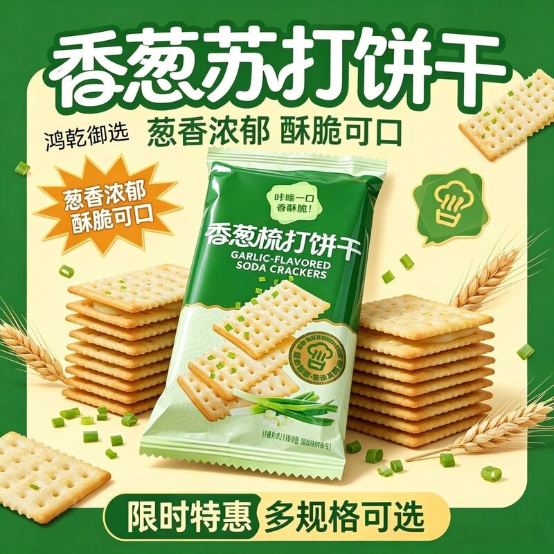 大包香葱味苏打无蔗糖苏打饼干咸味饱腹营养早餐零食整箱包邮