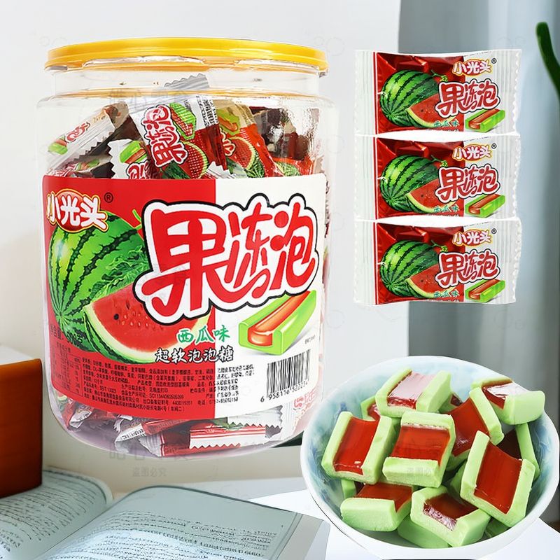 小光头果冻泡西瓜味夹心泡泡糖软口香糖8090后童年怀旧零食小卖部