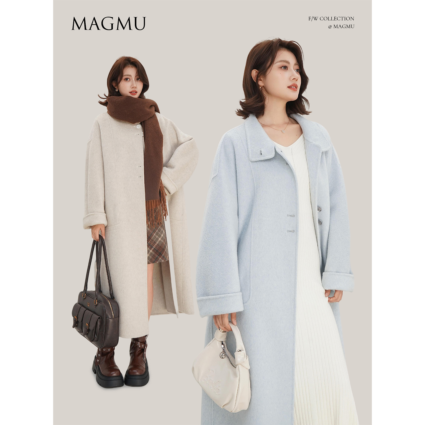 MAGMU山羊绒羊毛大衣紫蓝白黑