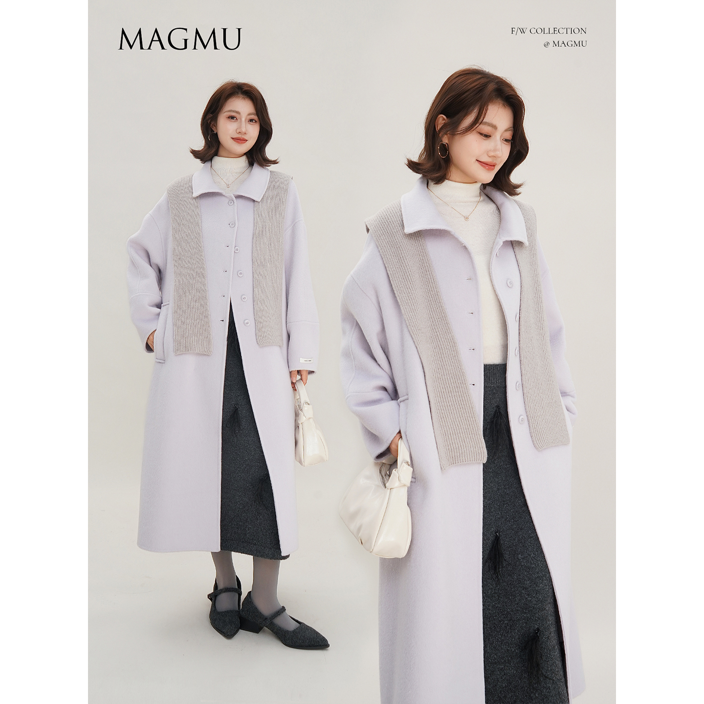 麦格牧【奶昔】100%绵羊毛 双面呢大衣小个子秋冬中长款毛呢外套