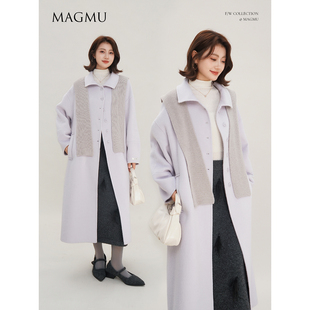 双面呢大衣小个子秋冬中长款 100%绵羊毛 毛呢外套 奶昔 麦格牧