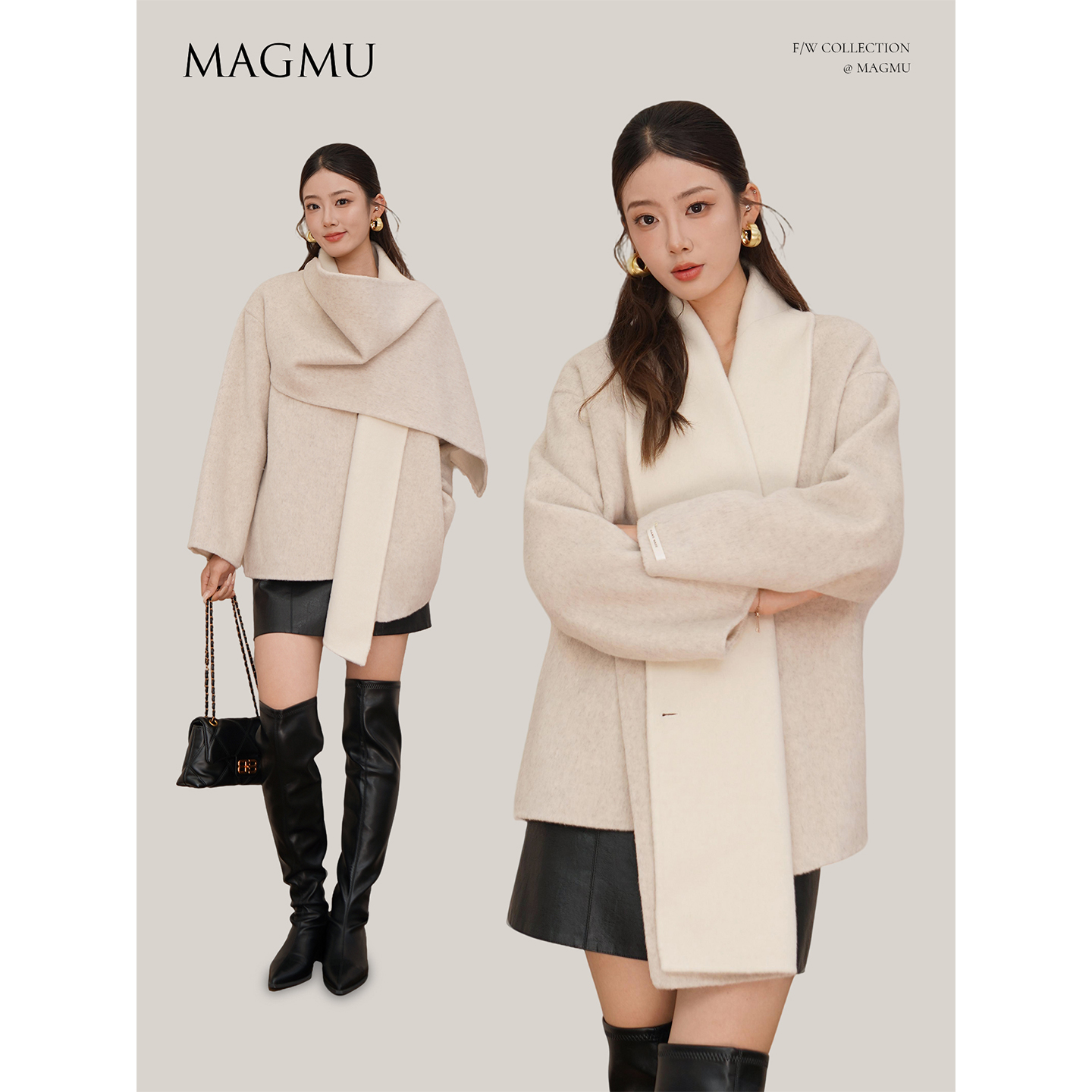 麦格牧【克里斯汀】羊毛双面呢大衣女中长款外套25年秋冬新款