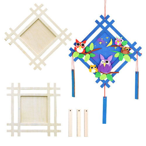 井字木框画框 雪花泥超轻粘土丙烯水彩绘画 木质儿童diy手工制作