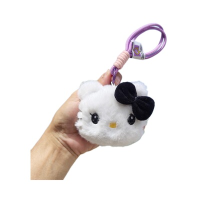 新款编绳会发吱吱叫声大KT毛绒公仔钥匙扣猫咪包包挂件小抓机娃娃