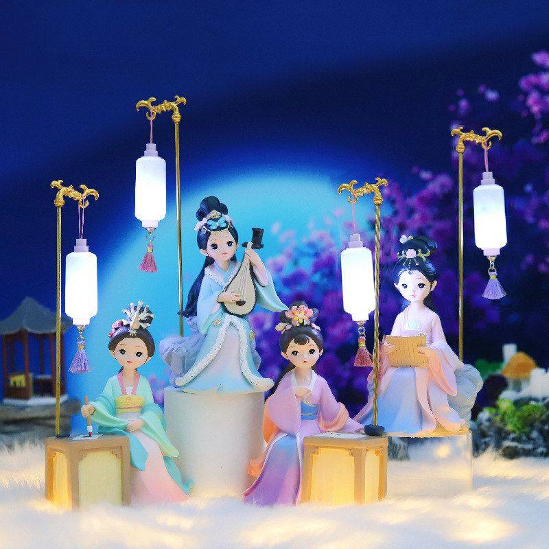 古风灯下美人创意风宫廷琴棋书画