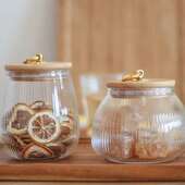 铜环竖纹玻璃茶叶罐民宿家用竹盖密封咖啡罐收纳储物罐干果花茶罐