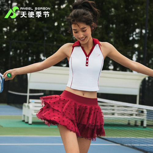 天使季节双层网纱网球裙女2026新款运动套装羽毛球服绝美半身短裙