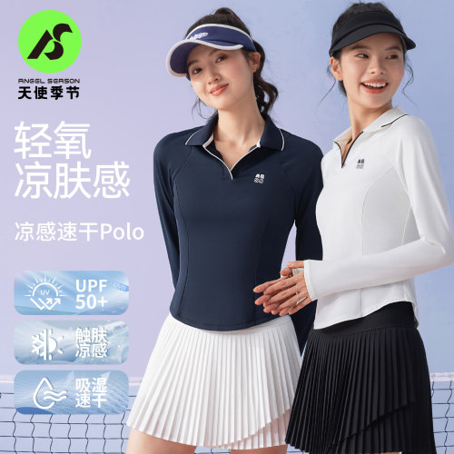 天使季节羽毛球服女秋冬速干运动polo衫绝美网球服长袖上衣服t恤