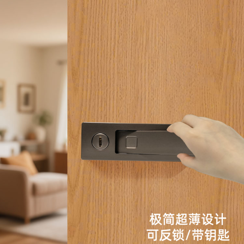 极简门锁卧室静音超薄隐形门把手