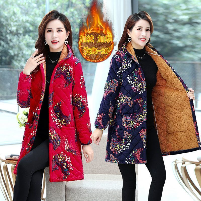 四川省服新款妈妈洋气冬季宽松加绒加厚耐脏冬天棉衣外套长款棉服