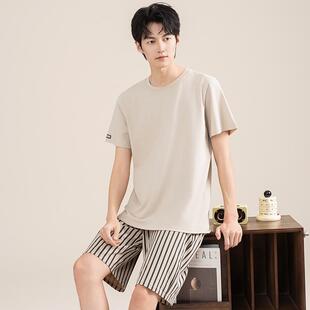 圆领夏款 短袖 薄款 可外穿休闲家居服套装 睡衣夏季 纯棉男士 2025新款