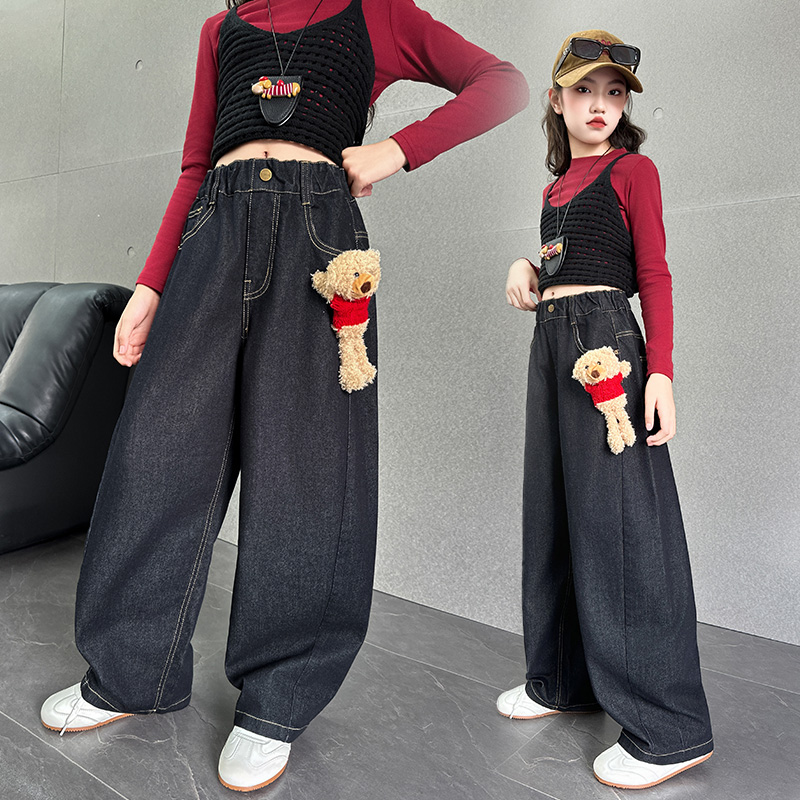 女大童牛仔裤长裤时髦潮装潮流女孩衣服春秋季潮酷春秋装早秋外穿