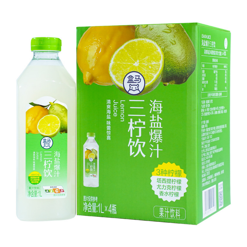 盒马 海盐爆汁三柠饮 1L*4瓶