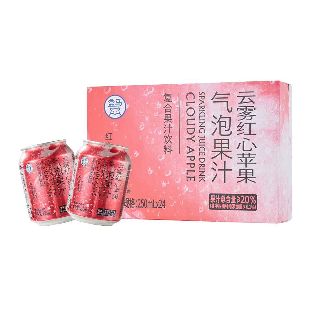 盒马 云雾红心苹果气泡果汁 250ml*24罐