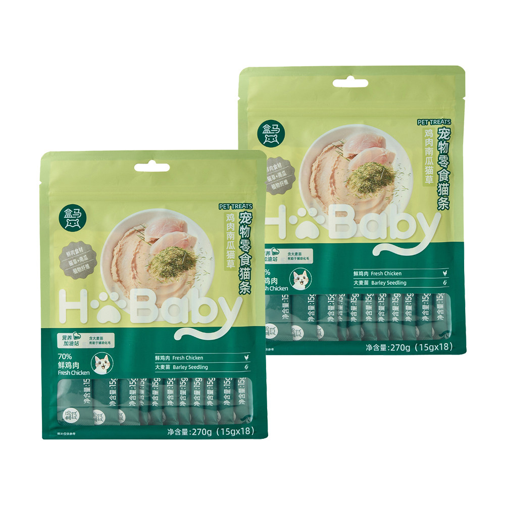 盒马 宠物零食 猫条鸡肉南瓜猫草 270g*2袋共36支