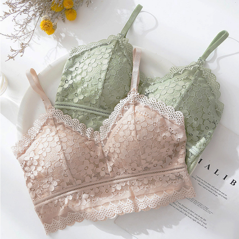 大码胖mm吊带薄款聚拢无钢圈背心女士新款蕾丝内衣抹胸美背打底衫