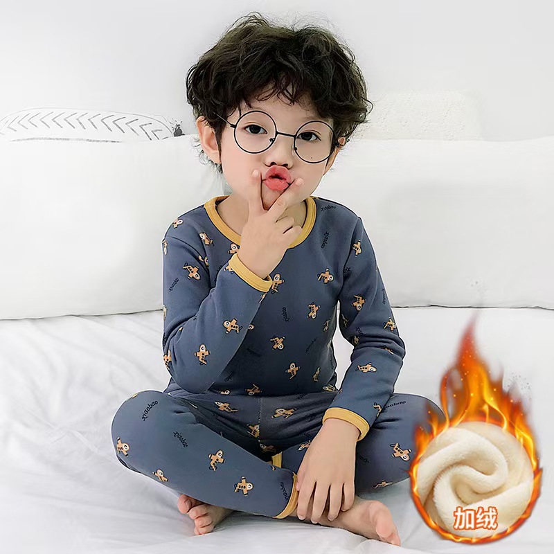 加绒女童保暖内衣套装加绒加厚秋冬儿童保暖内衣男童睡衣套装