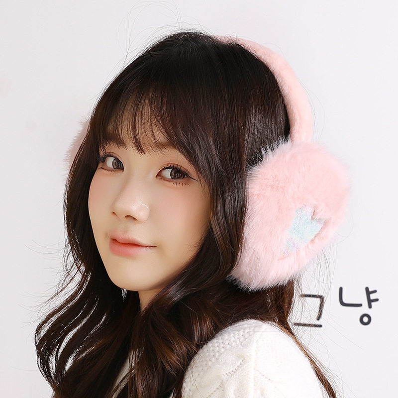 可折叠毛绒爱心耳罩女冬季白色护耳朵套加厚耳包耳暖耳捂毛茸茸RA