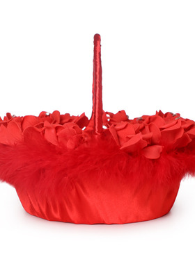 直销西式婚庆用品婚礼花童手提花篮 白色蕾丝鸵鸟毛材质新娘花篮