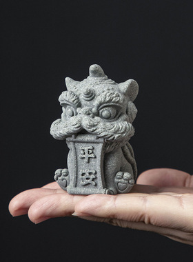 国潮国风醒狮石狮子桌面