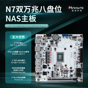 超迷你N7双万兆电口8盘位NAS主板10G5G2.5GITX妖板8845HS双D5双M2
