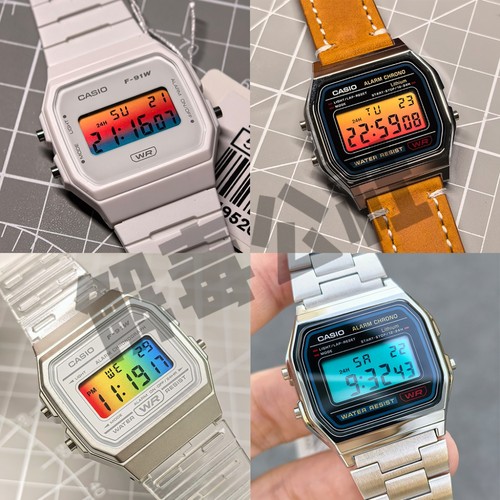 适用卡西欧F91W/A158w小方块DW5600屏幕改装贴纸彩虹渐变血鹤屏