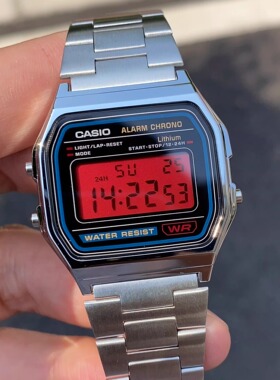 卡西欧CASIO手表A158WA/F91W复古银色小方块改装红色屏幕彩虹贴纸