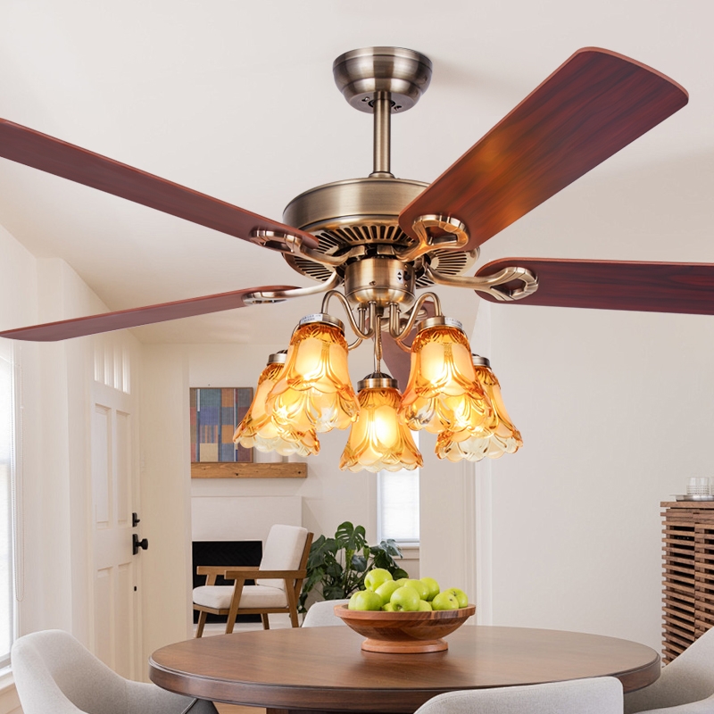 领王2025新款风扇灯仿古客厅吊扇吊灯餐厅复古电扇吊灯灯家用一体