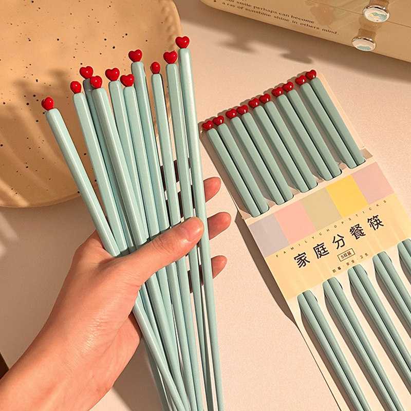 5双装ins风爱心蓝筷家用抗菌防霉