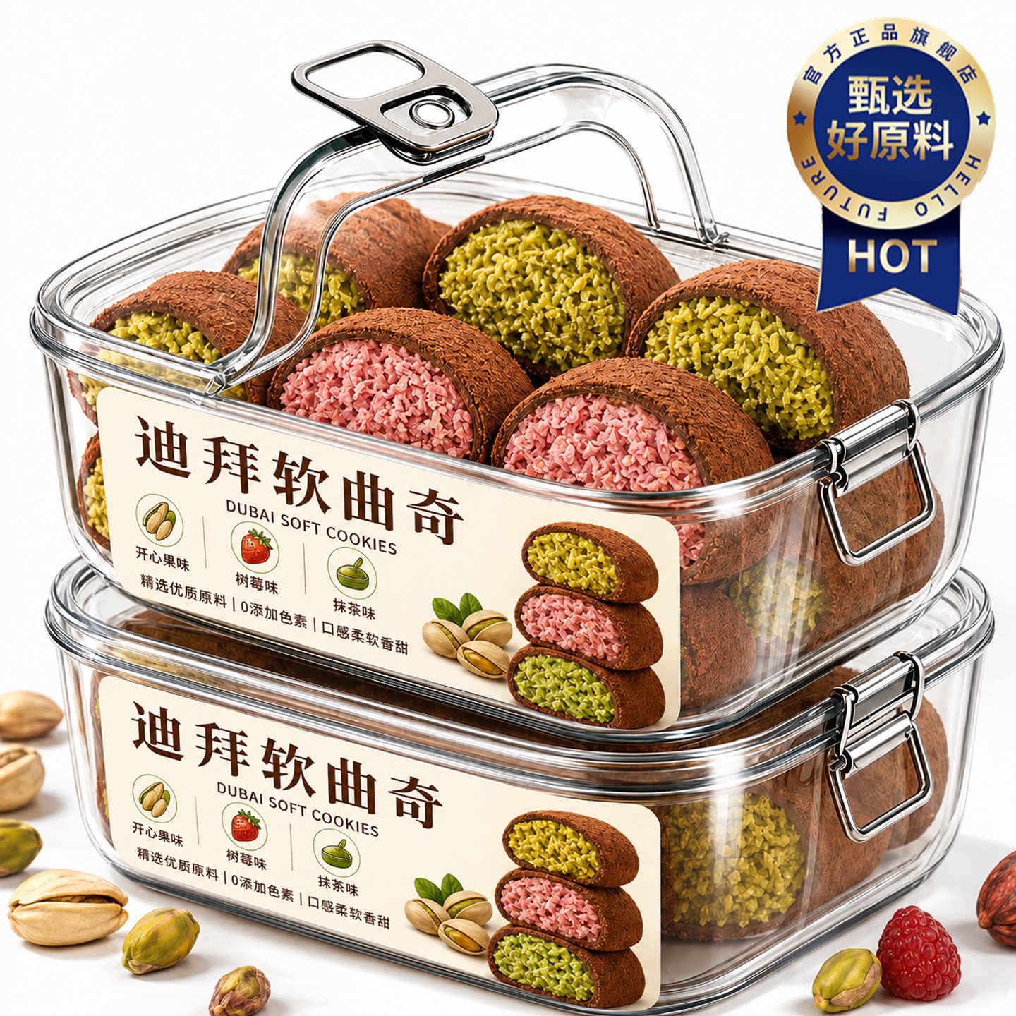 迪拜巧克力软曲奇旗舰店网红零食开心果夹心黑巧糕点（代可可脂）