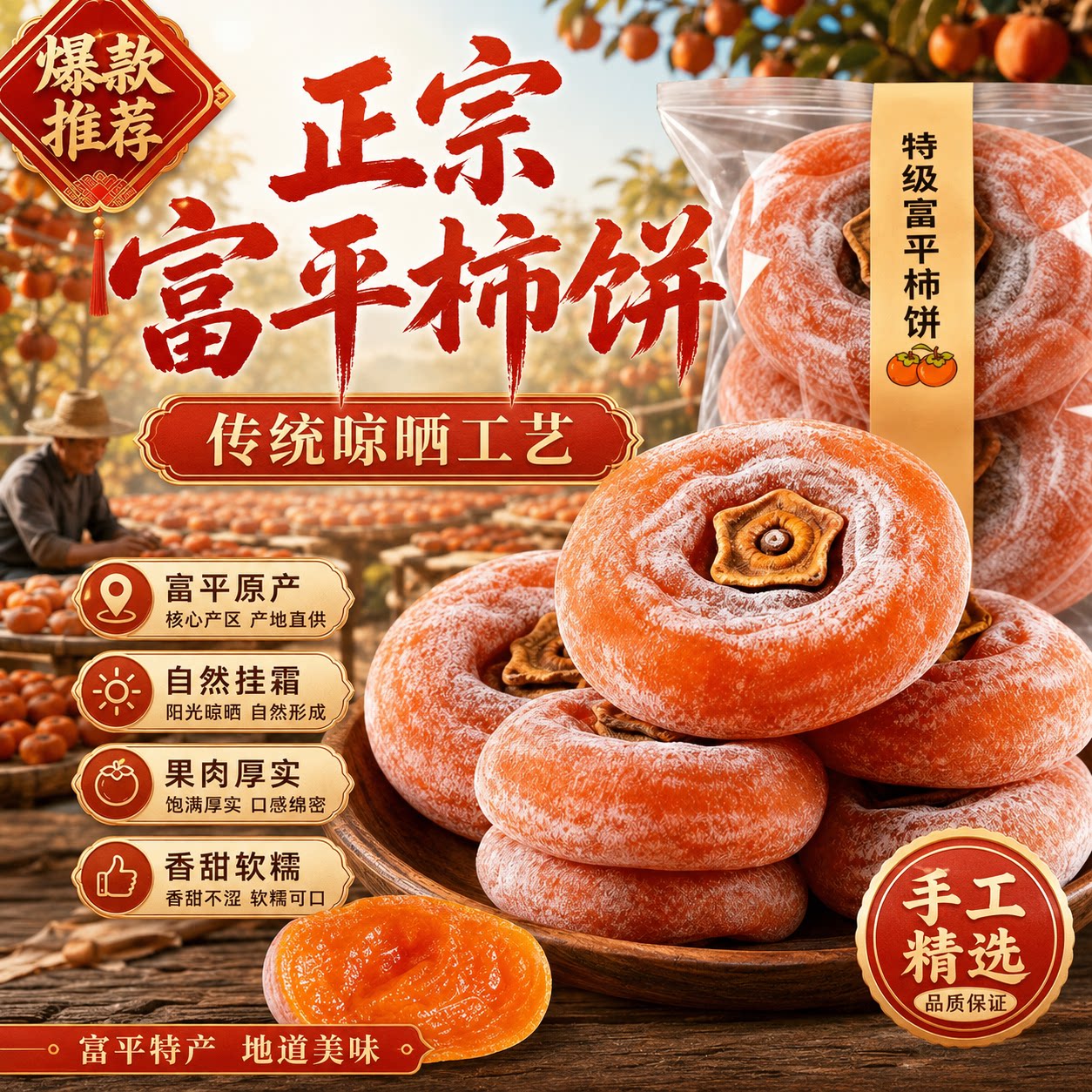 陕西富平柿饼官方旗舰店独立包装老式干无添加糖心流心柿子5斤装