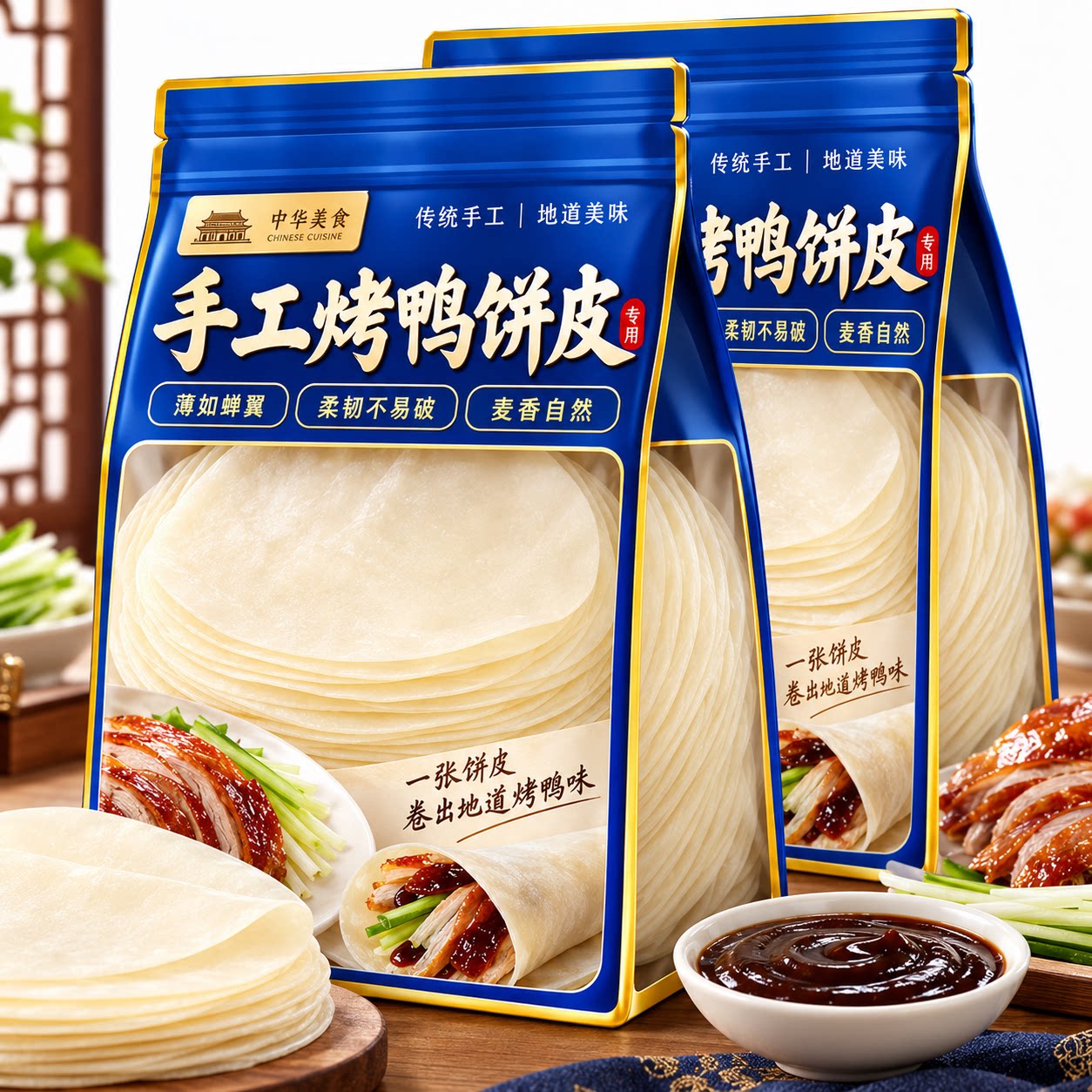 正宗烤鸭饼皮北京烤鸭专用肉丝饼皮卷饼商用早餐半成品加热即食材