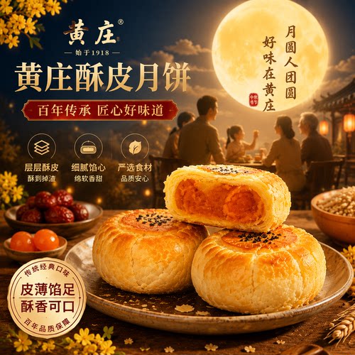 商超同款！正宗黄庄月饼官方旗舰店传统老式手工酥皮蛋黄月饼点心